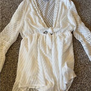 Fashion Nova White Textured Tie-Front Romper